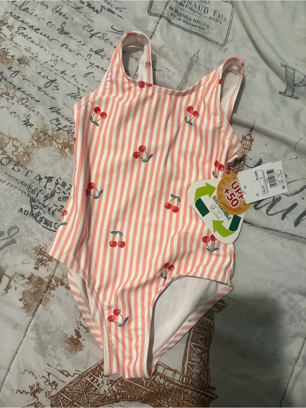 George Pink and White Striped Cherry One-Piece Swimsuit